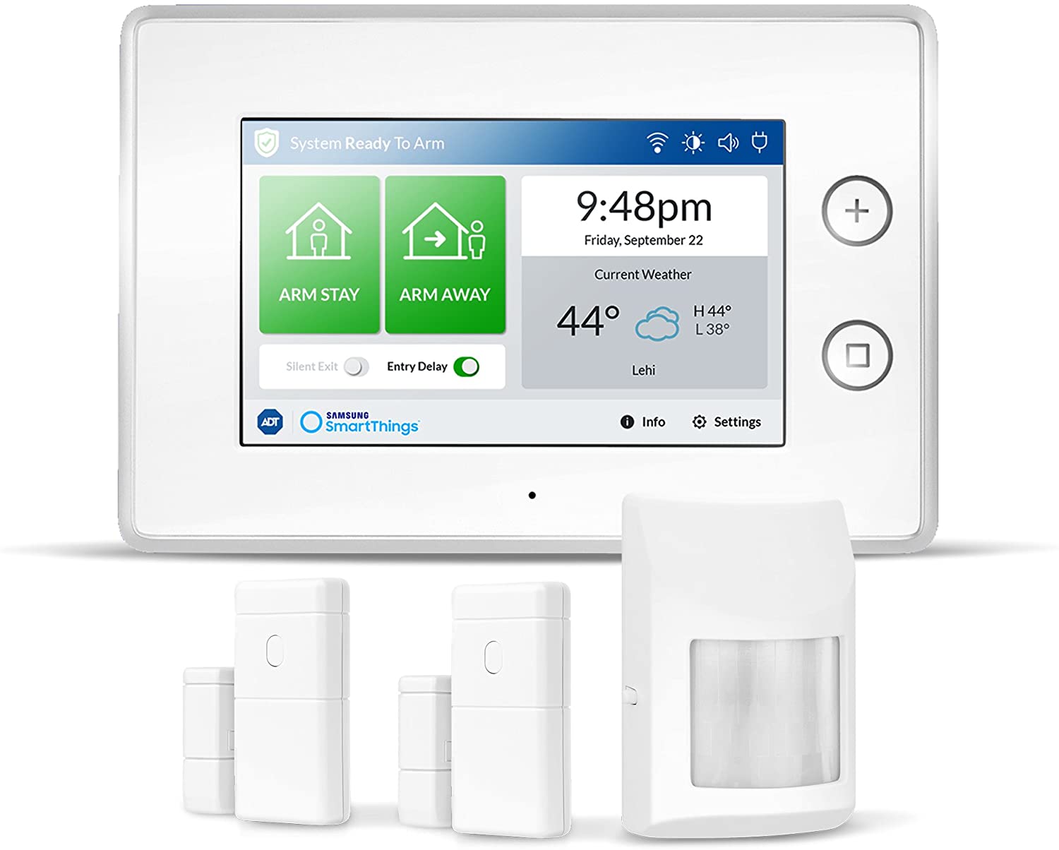 1 Samsung Electronics F-ADT-STR-KT-1 SmartThings ADT Wireless Home Security Starter Kit with DIY Smart Alarm System Hub, Door and Window Sensors, Motion Detector- Alexa Compatible, White - Image 1