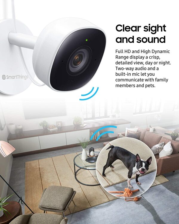 Samsung SmartThings Indoor Security Camera (GP-U999COVLBDA), 1080P HD Video with HDR, Night Vision, Advanced Motion Detection, and Two-Way Audio – Black/White - Image 2