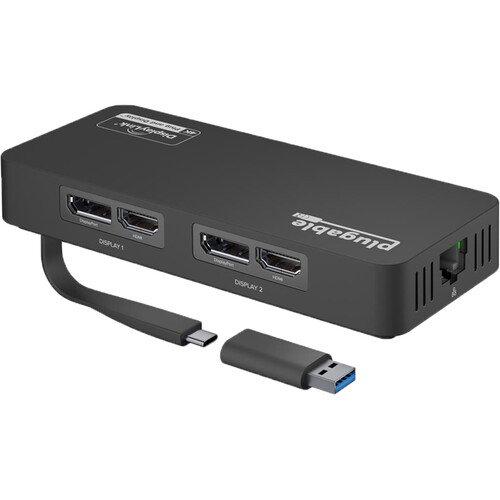 1 Plugable USB-C & USB-A to Dual HDMI/DisplayPort Adapter with Gigabit Ethernet - Image 1